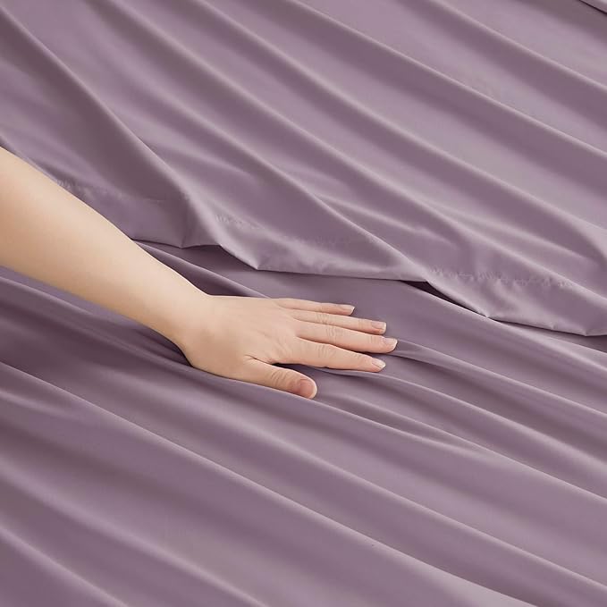 Clara Clark Bed Sheets, Premier 1800 Series Bed Sheet Set, Deep Pocket, Wrinkle, Fade, Stain Resistant, Luxury Soft Bedding Sheets & Pillowcases, Twin, Dusty Purple