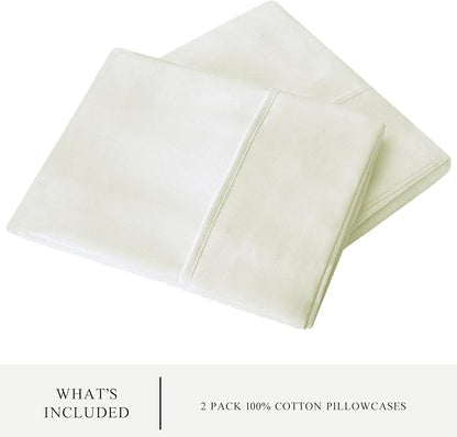 WINLIFE 100% Cotton Pillow Cases Standard Set of 2, Pillowcases Standard Size Long Staple Cotton, 20×26 inches, Cooling, Breathable & Soft Pillowcase Covers, Beige