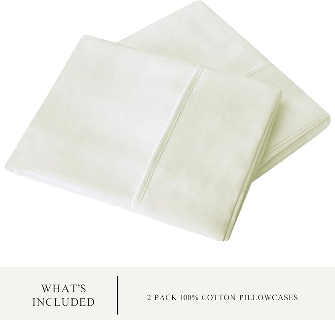 WINLIFE 100% Cotton Pillow Cases King Set of 2, Pillowcases King Size Long Staple Cotton, 20×36 inches, Cooling, Breathable & Soft Pillowcase Covers, Beige