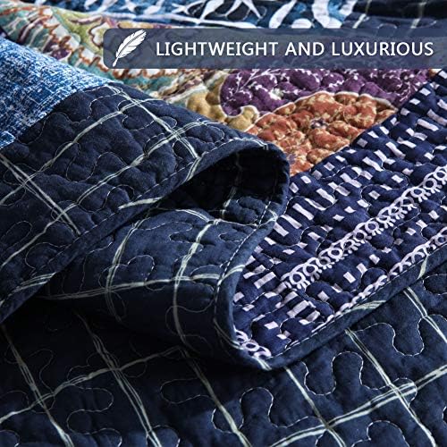 Secgo Twin Size Quilt Size - 100% Cotton Comforter Set Bedding Sets (68 * 86 Inch) with 2 Pillow Shams, Patchwork Reversible Lightweight Bedspread