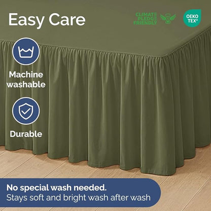 Bedskirt King Size Ruffle - 15 inch Drop Dust Ruffle Bed Skirt with Platform - Soft, Easy Fit, Premium Hotel Quality - Wrinkle, Fade & Shrink Resistant - for Women, Men, Kids and Teens - Sage Green