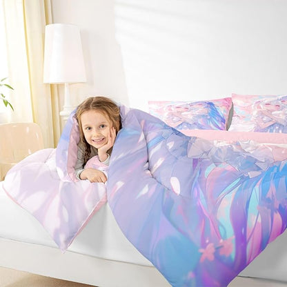 Erosebridal 3D Kawaii Girly Bedding Queen Size, Japanese Girl Comforter Set for Kids Toddler Girls Cherry Blossoms Bedding Comforter Sets, Watercolor Romance Duvet Set Happy Friendship Down Comforter