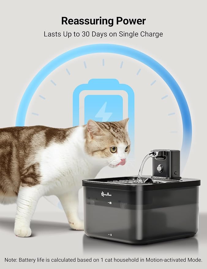 DownyPaws Cat Water Fountain Cordless, 84oz/2.5L Fursink Wireless Pet Water Fountains for Cats Indoor, Battery Operated Cat Drinking Fountain with Motion Sensor, Ultra Quiet Pump, BPA-Free, Black | Wireless Cat Drinking Water Fountains for Cats Indoor,...
