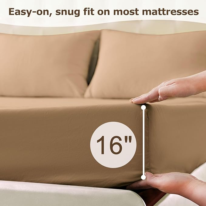 Full Size Bed Sheet Set - 4 Piece Soft Microfiber Sheets with Deep Pockets, Cooling Technology, and Wrinkle-Free Pillowcase. Hotel-Quality, Durable Bedding, Brush