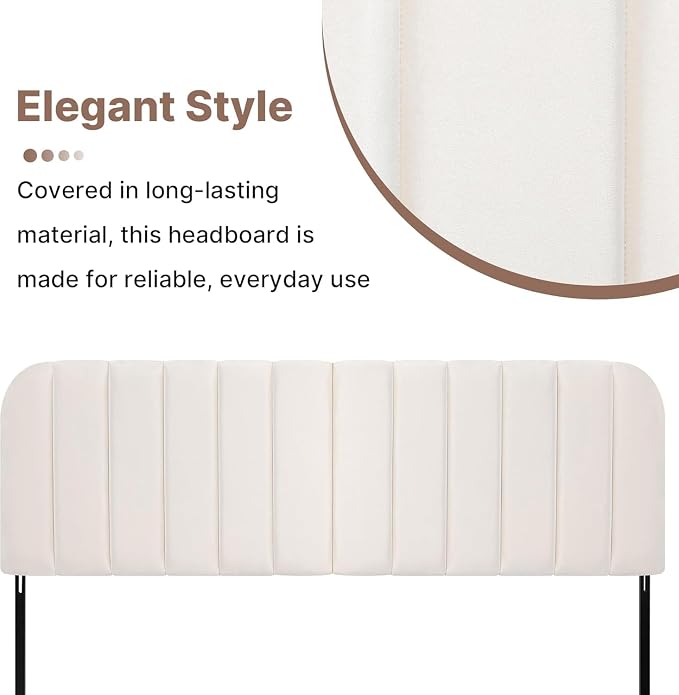 Queen Headboard Only - Upholstered Headboard for Bed, Easy Assembly, Velvet Covered Sponge, Place Between Bed & Wall, Adjustable Metal Legs with Non-Slip Pads, Beige