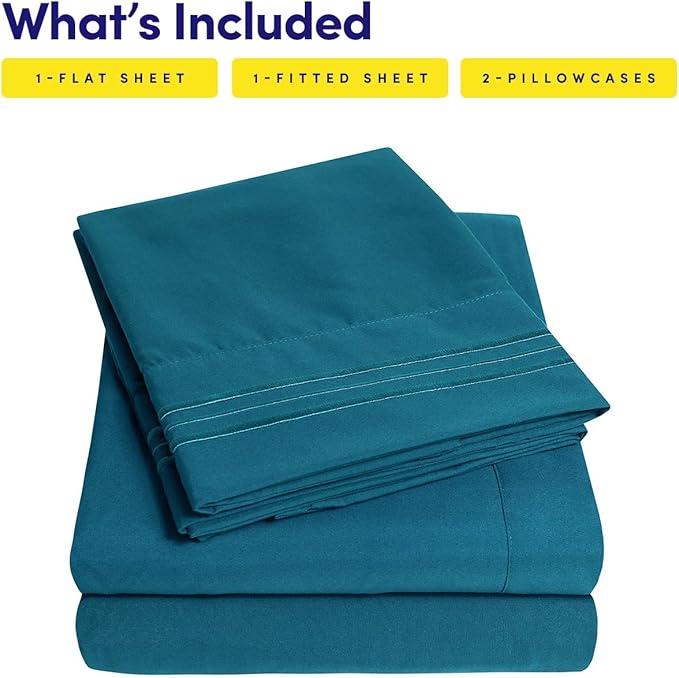 1500 Supreme Collection Twin Sheet Sets Teal - 3 Piece Bed Sheets and Pillowcase Set for Twin Mattress - Extra Soft, Elastic Corner Straps, Deep Pocket Sheets, Twin Teal