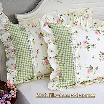 FADFAY California King Floral Sheets 100% Cotton Rosette Print Bed Sheet Set Shabby Vintage Rose Bedding Soft Breathable Light Yellow Luxury Deep Pocket Sheets 4Pcs, Cal King