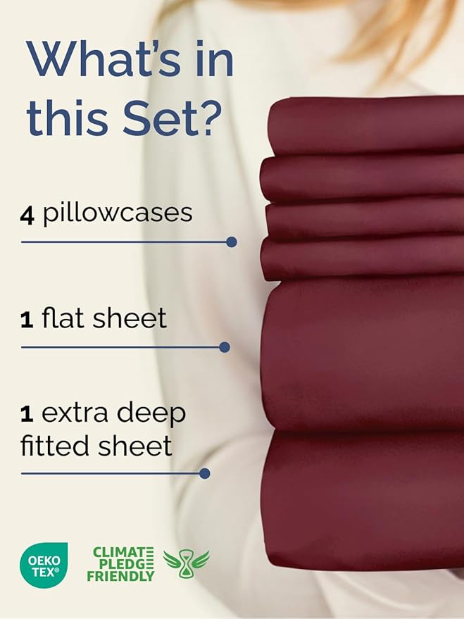 Extra Deep Cal King Sheet Set - 6 Piece Breathable and Cooling Sheets - Hotel Luxury Bedding for Women, Men, Kids & Teens - Easy & Secure Fit - Soft and Wrinkle Free - Extra Deep Pockets - Burgundy