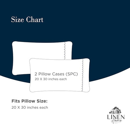 Linen Home 100% Cotton Percale Moon Scallop Hem Pillowcases Queen/Standard Size, Dark Blue, 2 Pieces of Pillow Case, Crisp and Cool Strong Bed Linen, 20 inches X 30 inches
