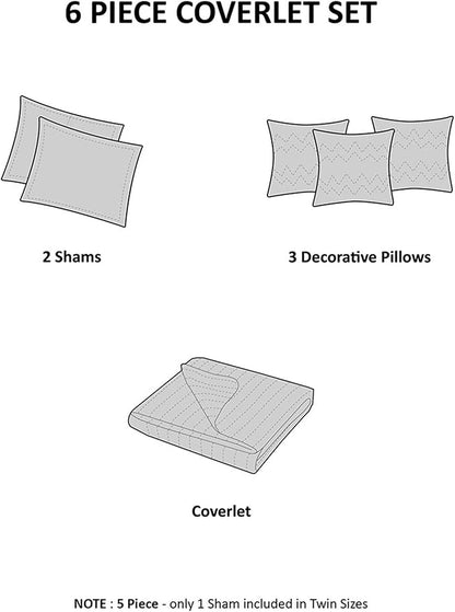 Madison Park Quilt Set Cottage Coastal Design, Starfish Print - All Season, Coverlet Bedspread Lightweight Bedding Layer, Shams, Toss Pillows, Full/Queen(90"x90"), Pebble Beach Coral 6 Piece
