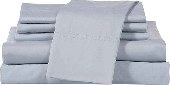 Therapedic 100% Egyptian Cotton Queen 6-Piece Sheet Set – Naturally Cooling & Breathable Sateen, Preshrunk Garment Wash, 16" Deep Pocket Fitted Sheet, Bonus Pillowcases, Soft & Durable - Light Blue