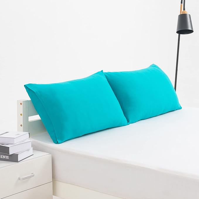 2-Pack Stretch Pillow Cases - Jersey Knit & Envelope Closure Pillowcases with Ultra Soft T-Shirt Like Polyester Blend - Suitable for Queen or Standard Size Set of 2, Turquoise