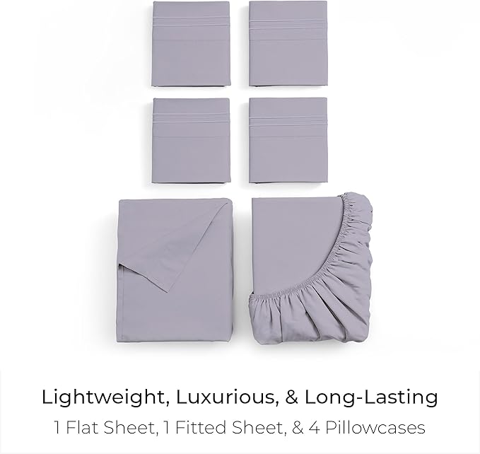Mellanni Full Sheet Set - 6-Piece Iconic Collection Bedding, (Including 4 Pillowcases), 21-Inch Extra Deep Pocket, Easy Care, Ultra Soft, Cooling Sheets, Brushed Microfiber - Lavender