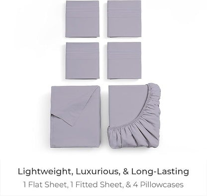 Mellanni Full Sheet Set - 6-Piece Iconic Collection Bedding, (Including 4 Pillowcases), 21-Inch Extra Deep Pocket, Easy Care, Ultra Soft, Cooling Sheets, Brushed Microfiber - Lavender