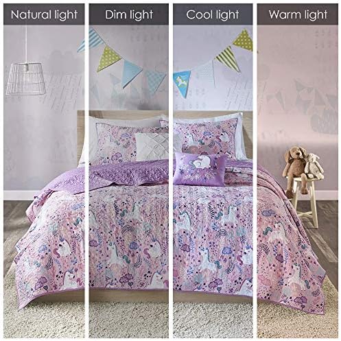 Intelligent Design Kids Cotton Unicorn Printed Pink Queen Quilt Set, 5pc