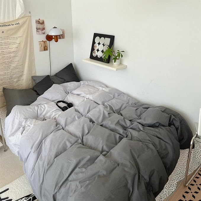 CLOTHKNOW Grey Silver Queen Comforter Set Gray Gradient Bedding Sets Grey Tone Comforter Queen with 2 Pillow Cases