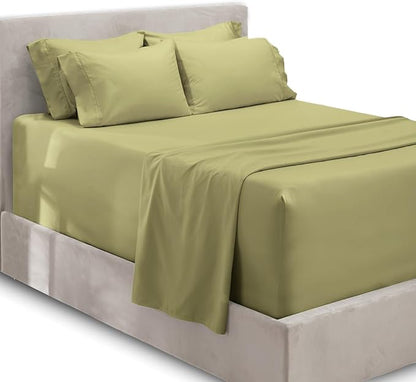 Hearth & Harbor Extra Deep Pocket Sheets - Fits Mattress 18-24 Inches Deep - Extra Deep Pocket California King Size - 6 Piece Cal King Sheets - Cal King, Sage