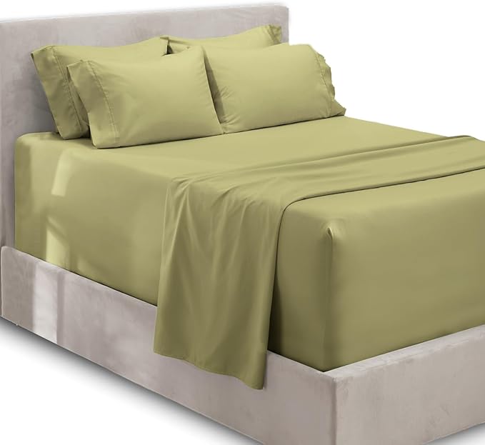 Hearth & Harbor Extra Deep Pocket King Size Sets - Fits Mattress 18-24 Inches Deep - Extra Deep Pocket Sheets - 6 Piece King Size - Sage