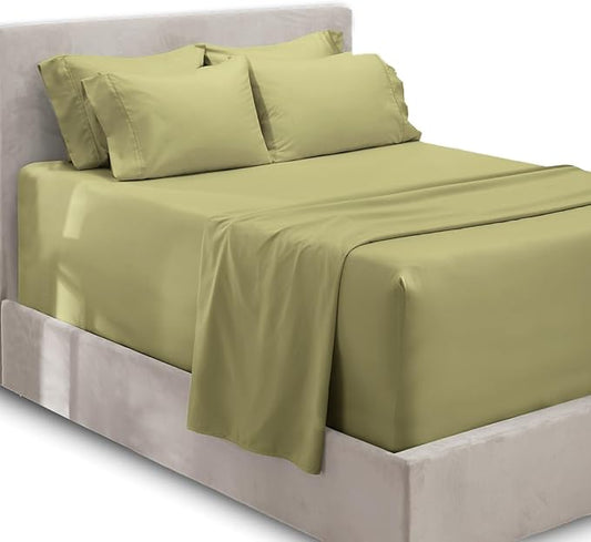 Hearth & Harbor Extra Deep Pocket King Size Sets - Fits Mattress 18-24 Inches Deep - Extra Deep Pocket Sheets - 6 Piece King Size - Sage