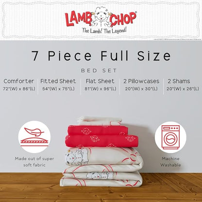 Lamb Chop Bedding Set, Full Size 7-Piece Super Soft Fluffy Reversible Comforter & Sheet Set with Sham, (100% Officially Licensed Product) by Franco Collectibles
