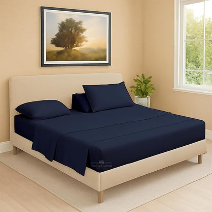 Split Head Flex 2 Qty Fitted Sheet for Adjustable Bed, Cal King 28" Split Down from The Top, 100% Egyptian Cotton 600 Thread Count, 18" Deep Pocket, Super Soft Wrinkle Free, Navy