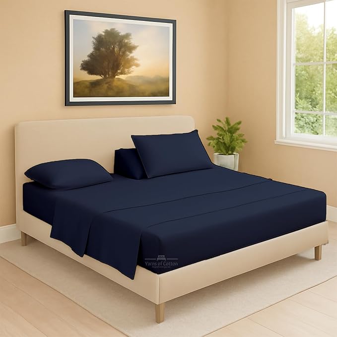 Split Head Flex 1 Qty Fitted Sheet for Adjustable Bed, Queen 39" Split Down from The Top, 100% Egyptian Cotton 600 Thread Count, 18" Deep Pocket, Super Soft Wrinkle Free, Navy