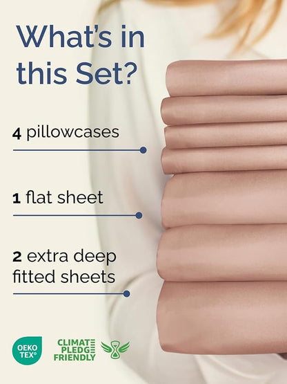 Extra Deep Split King Sheet Set - 7 Piece Breathable and Cooling Sheets - Hotel Luxury Bedding for Women, Men, Kids & Teens - Easy Secure Fit - Soft, Wrinkle Free & Comfy - Extra Deep Pockets - Mauve