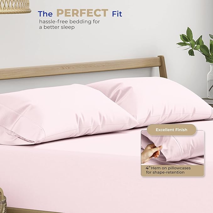 THREAD SPREAD 100% Cotton Pillow Cases Queen Size Set of 2 - Luxury 400 Thread Count Queen Pillow Cases (Blush), Soft Cooling Breathable Hotel Quality Cotton Pillowcases, Fits Standard Pillows