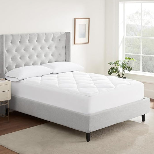 Serta Air Dry Extra Comfort Plus 100% Cotton Fabric Quilted Mattress Pad, Cooling and Breathable Mattress Cover, Moisture Wicking Protection with 18" Deep Pocket, California King, White