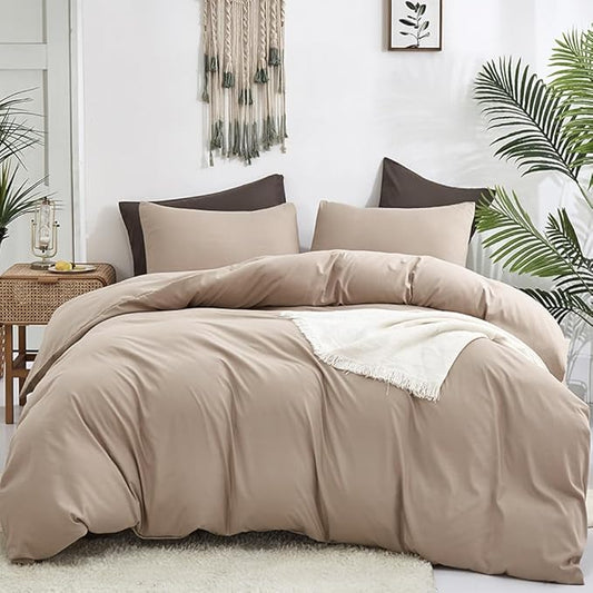 CLOTHKNOW Khaki Full Size Comforter Set Taupe Bedding Comforter Sets Soft Tan Bedding Beige Coffee Comforter with 2 x Pillow Cases