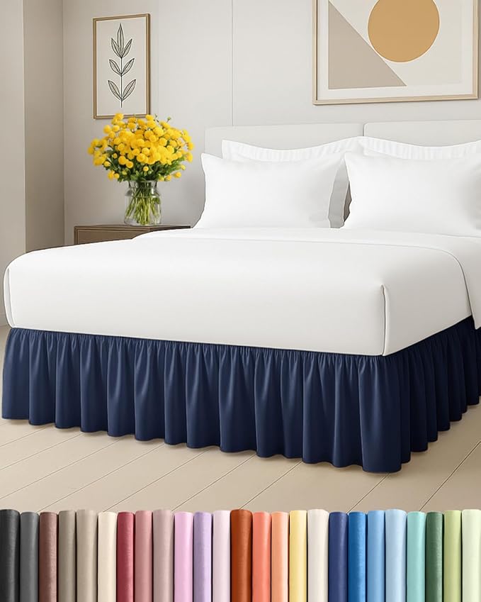 Bedskirt Queen Size Ruffle - 15 inch Drop Dust Ruffle Bed Skirt with Platform - Ultra-Soft, Easy Fit, Premium Hotel Quality - Wrinkle, Fade & Shrink Resistant - for Women, Men, Kids and Teens - Navy