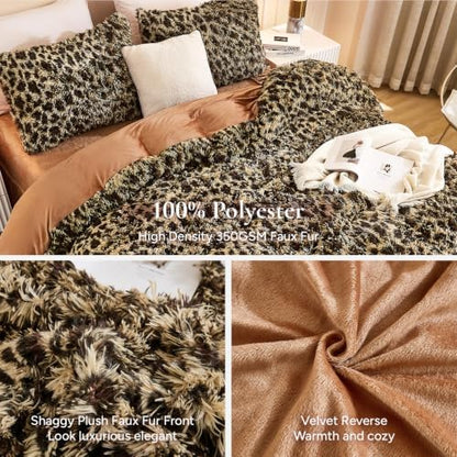 Andency Cheetah Print Brown King Size Comforter Set, Fluffy Bedding Set