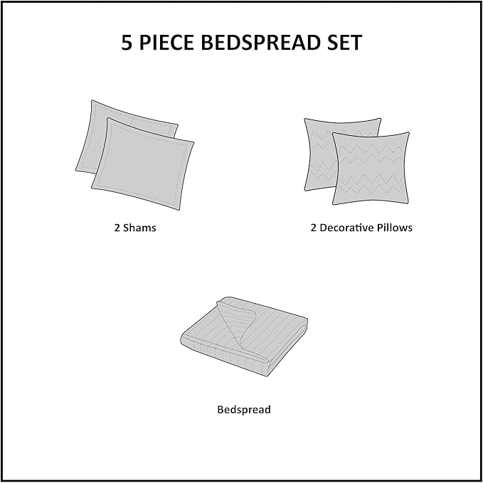 Madison Park Princeton Reversible Quilted Bedspread Set, Solid Reverse Summer Breathable, Lightweight All Season Bedding Layer, Matching Shams, Bedspread King(120"x118"), Red 5 Piece