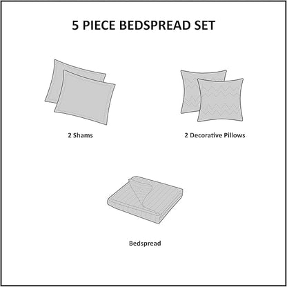 Madison Park Princeton Reversible Quilted Bedspread Set, Solid Reverse Summer Breathable, Lightweight All Season Bedding Layer, Matching Shams, Bedspread King(120"x118"), Red 5 Piece