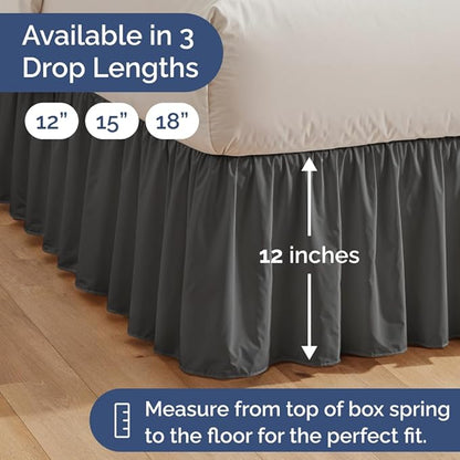 Bedskirt Full Size Ruffle - 12 inch Drop Dust Ruffle Bed Skirt with Platform - Ultra-Soft, Easy Fit, Premium Hotel Quality - Wrinkle, Fade & Shrink Resistant - for Women, Men, Kids & Teens - Charcoal