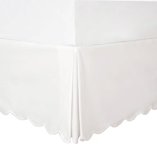 HIG Off-White Chic Twin XL Bed Skirt - Easy Fit Scallop Edge Pleated Bedskirts, 14 Inch Drop Anti-Slip Dust Ruffle, Thick Fabric for Enhanced Privacy, Pre-Washed for Long-Lasting Use(N60022)