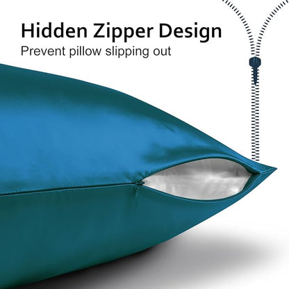 Ravmix Silk Pillow Cases with Zipper, 21momme Mulberry Silk Pillowcase for Hair Skin Health, Soft Smooth Breathable Cool Pillow Cover for Beauty Sleep with Gift Box 1PC(King 20"x36", Peacock Blue)