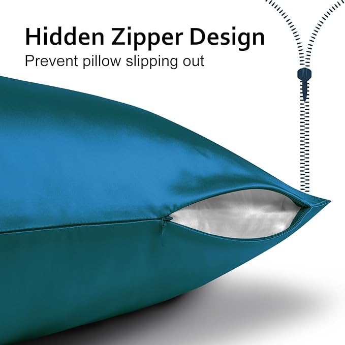 Ravmix Silk Pillow Cases with Zipper, 21momme Mulberry Silk Pillowcase for Hair Skin Health, Soft Smooth Breathable Cool Pillow Cover for Beauty Sleep with Gift Box 1PC(Queen 20"x30", Peacock Blue)