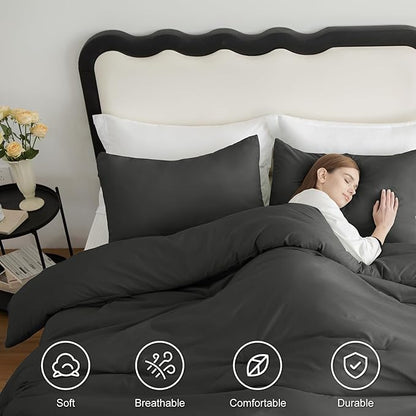 CozyLux Oversized Queen Comforter Set Dark Grey, 3 Pieces 98x98 Solid Breathable Bedding Sets All Season, Dark Gray Luxury Soft Lightweight Bed Set with Down Alternative Comforter and 2 Pillowcases