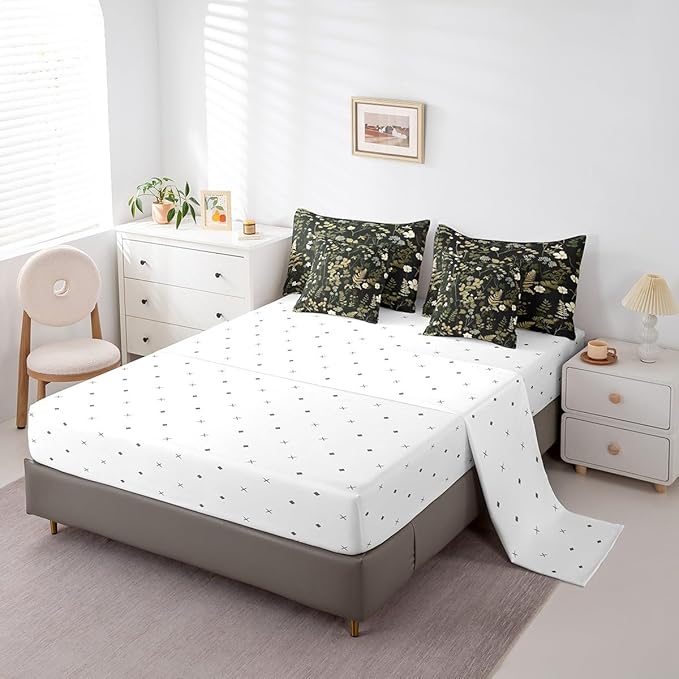 Castle Fairy Botanica Leaves 7 Pieces Bedding Set King Bed in a Bag,Wild Plants Retro Jungle Flowers Comforter Set for Be3droom Decor,Retro Farmhouse Style Soft Warm Microfiber Bedding