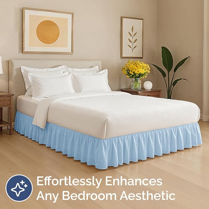 Bedskirt Full Size Ruffle - 12 inch Drop Dust Ruffle Bed Skirt with Platform - Soft, Easy Fit, Premium Hotel Quality - Wrinkle, Fade & Shrink Resistant - for Women, Men, Kids and Teens - Light Blue