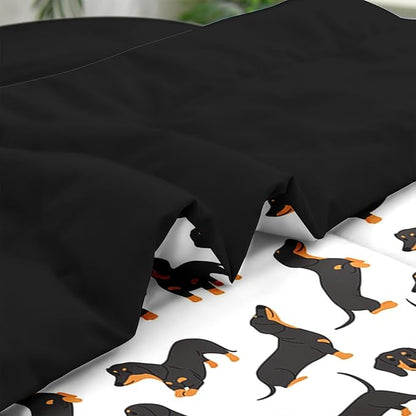 Comforter Set Twin Size, Dog Family Animal 5 Pcs Bedding for Kids and Adults, Happy Cute Dachshund Bed Sheet Sets with Fitted Sheet Pillowcase & Sham for Bedroom Bed Decor