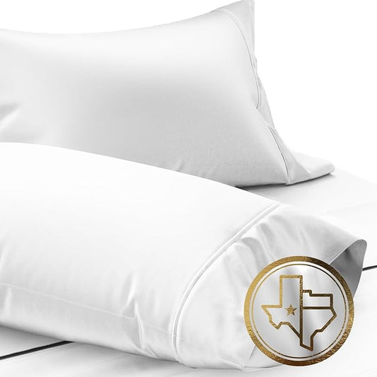 TEXAS LINEN CO. 100% Egyptian Cotton Standard/Queen Size Pillow Cases Set of 2-1000 Thread Count Pillow Cover - Soft, Breathable & Cooling White Pillowcases Set of 2 for Standard/Queen Pillows