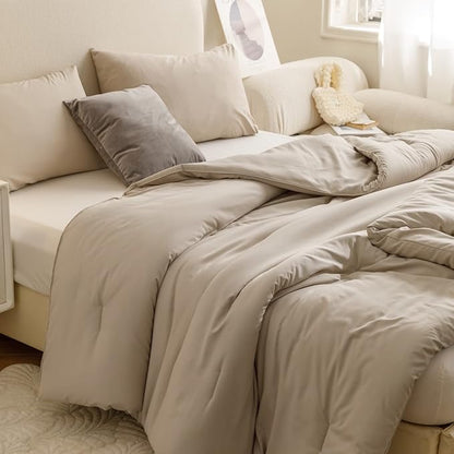 ROSGONIA Oversized King Comforter 128x120, 3pcs Super King Plus (1 Oatmeal Comforter & 2 Pillowcases) Lightweight Oversized King Bedding Set Blanket
