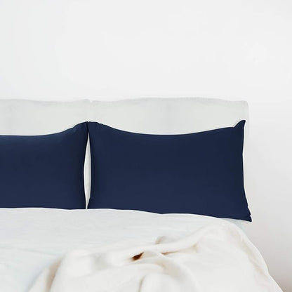 Stretch Pillowcases - Micro Jersey Knit & Ultra Soft, Standard Size - Set of 2 Pillow Cases, Navy