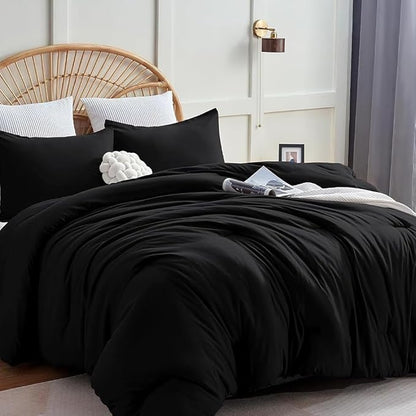CLOTHKNOW Black Comforter Set California King Solid Black Bedding Comforter Sets Soft Men Women California King Comforter with 2 x Pillow Cases