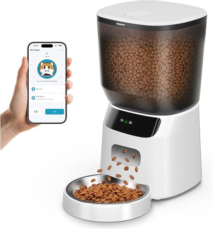 Automatic Cat Feeder WiFi, 5L Pet Feeder with App Control, 10 Meals Daily, 20 Portion Sizes, Timed Automatic Cat Food Dispenser, Stainless Steel Bowl, Dual Power Supply, Dry Food Feeder for Cats