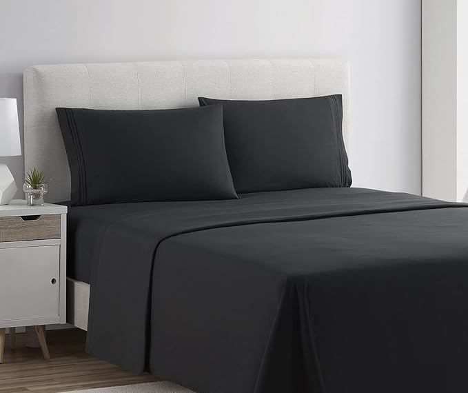 Clara Clark Bed Sheets, Premier 1800 Series 4 Piece Bed Sheet Set, Deep Pocket, Wrinkle, Fade, Stain Resistant, Luxury Soft Bedding Sheets & Pillowcases, Twin, Black