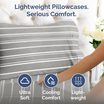 Standard Pillow Cases Set of 4 - Soft Hotel Quality Pillowcase Covers - Comfy, Cozy Bedding for Women, Men, Kids & Teens - Machine Washable Pillow Protectors - 4 Piece - Standard Size Grey Stripes