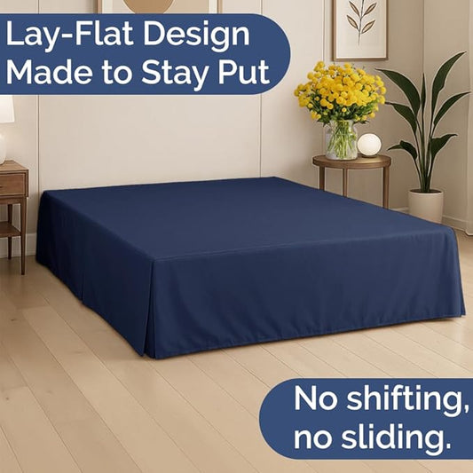 Pleated Bed Skirt Queen Size - 3 Sided Pleated Bed Skirt Queen - Ultra-Soft, Easy Fit with 12 Inch Tailored Drop - Hotel Quality, Wrinkle Free & Fade Resistant - for Women, Men, Kids & Teens - Navy
